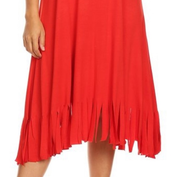 ❗️Clearance ❗️Fringe Bottom Canary Red Tank Dress - Picture 2 of 7